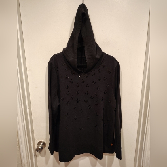 LIVI Lane Bryant NWT Sequin Front Black Pullover Hoodie Sz 18/20 Casual Workout - Picture 1 of 8
